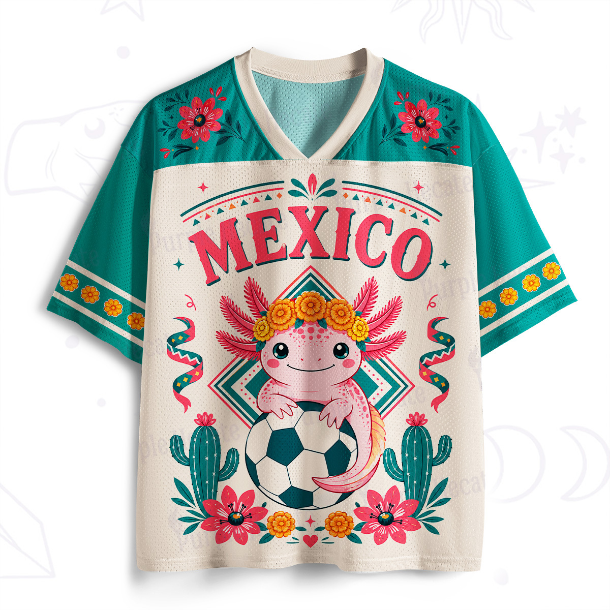 Purplehecate Floral Axolotl Mexico Football Mesh Jersey