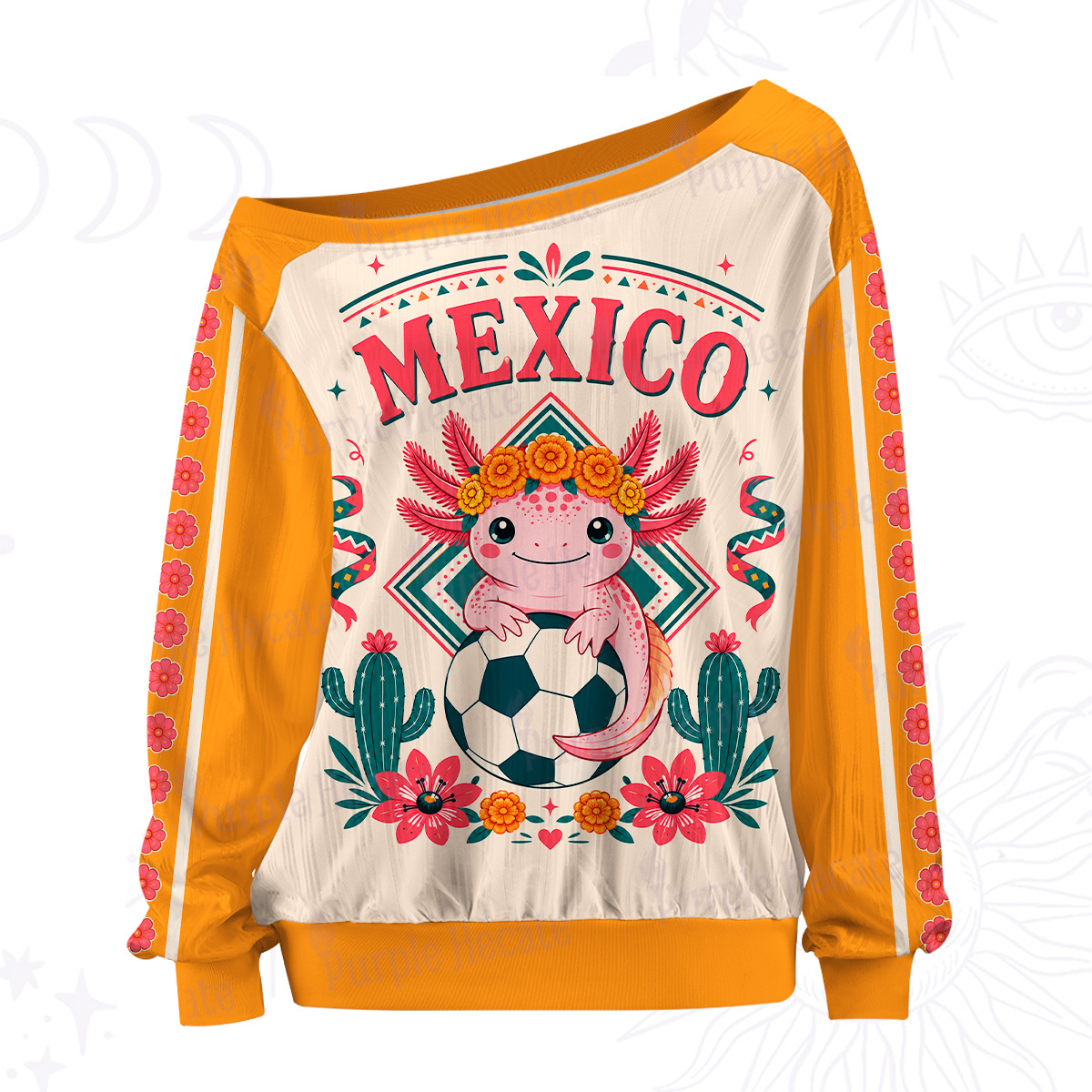 Purplehecate Floral Axolotl Mexico Football Off The Shoulder Graphic Jersey