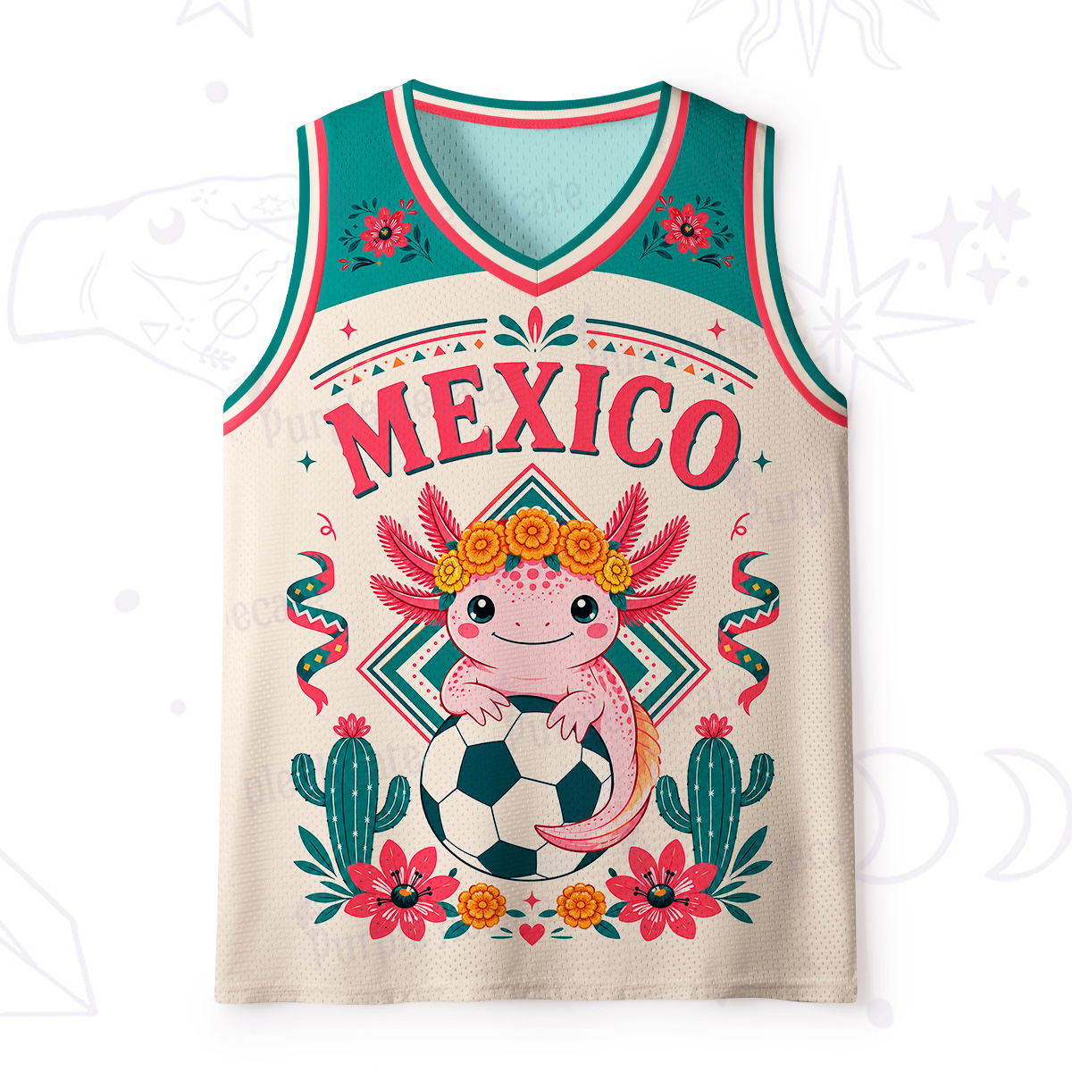 Purplehecate Floral Axolotl Mexico Football Mesh Jersey Tank Top