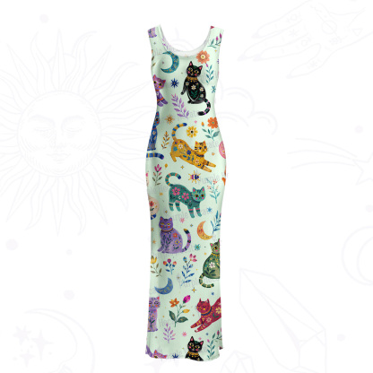 Purplehecate Rainbow Magic Cats Mesh Maxi Tank Beach Dress