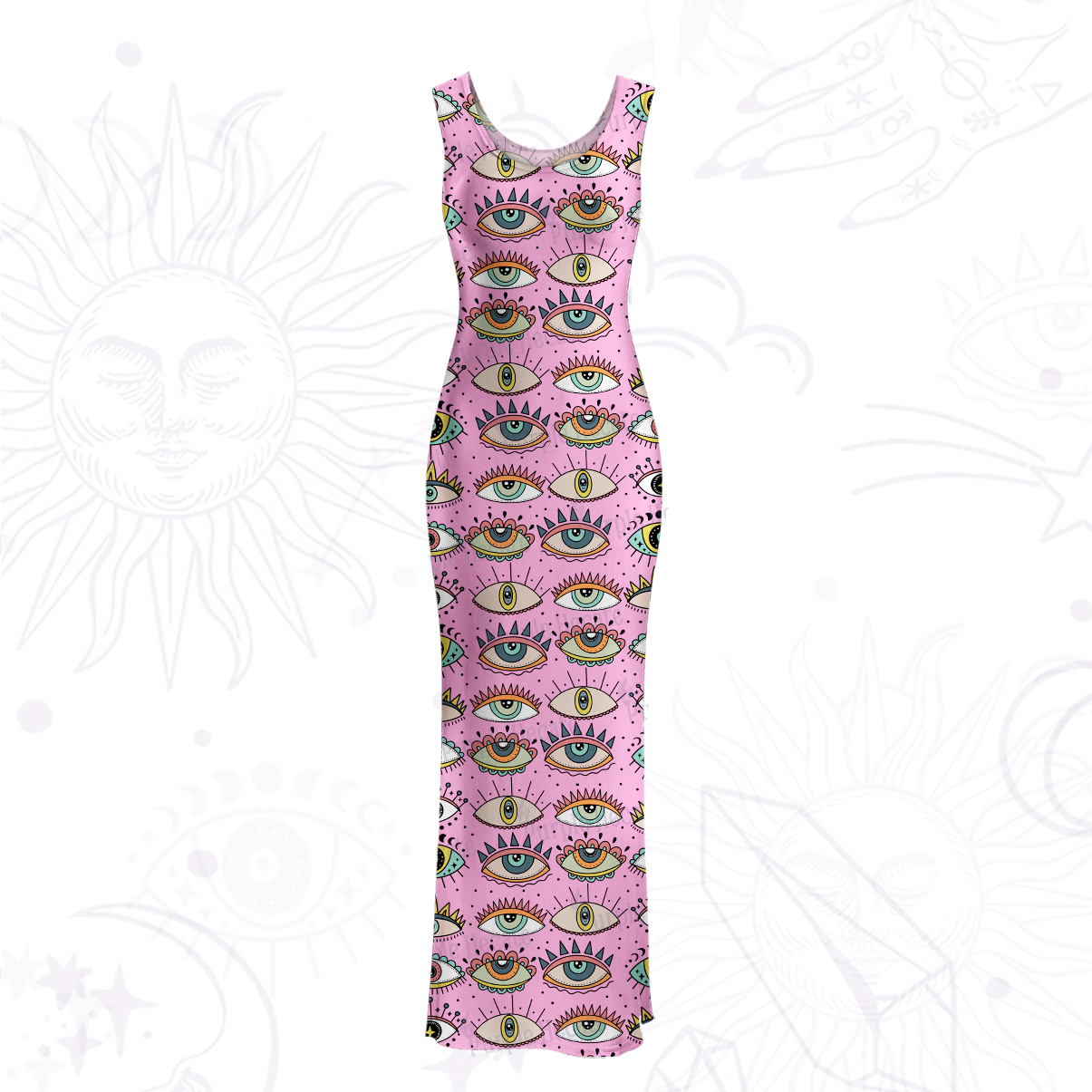 Purplehecate Evil Eye Pattern Mesh Maxi Tank Beach Dress