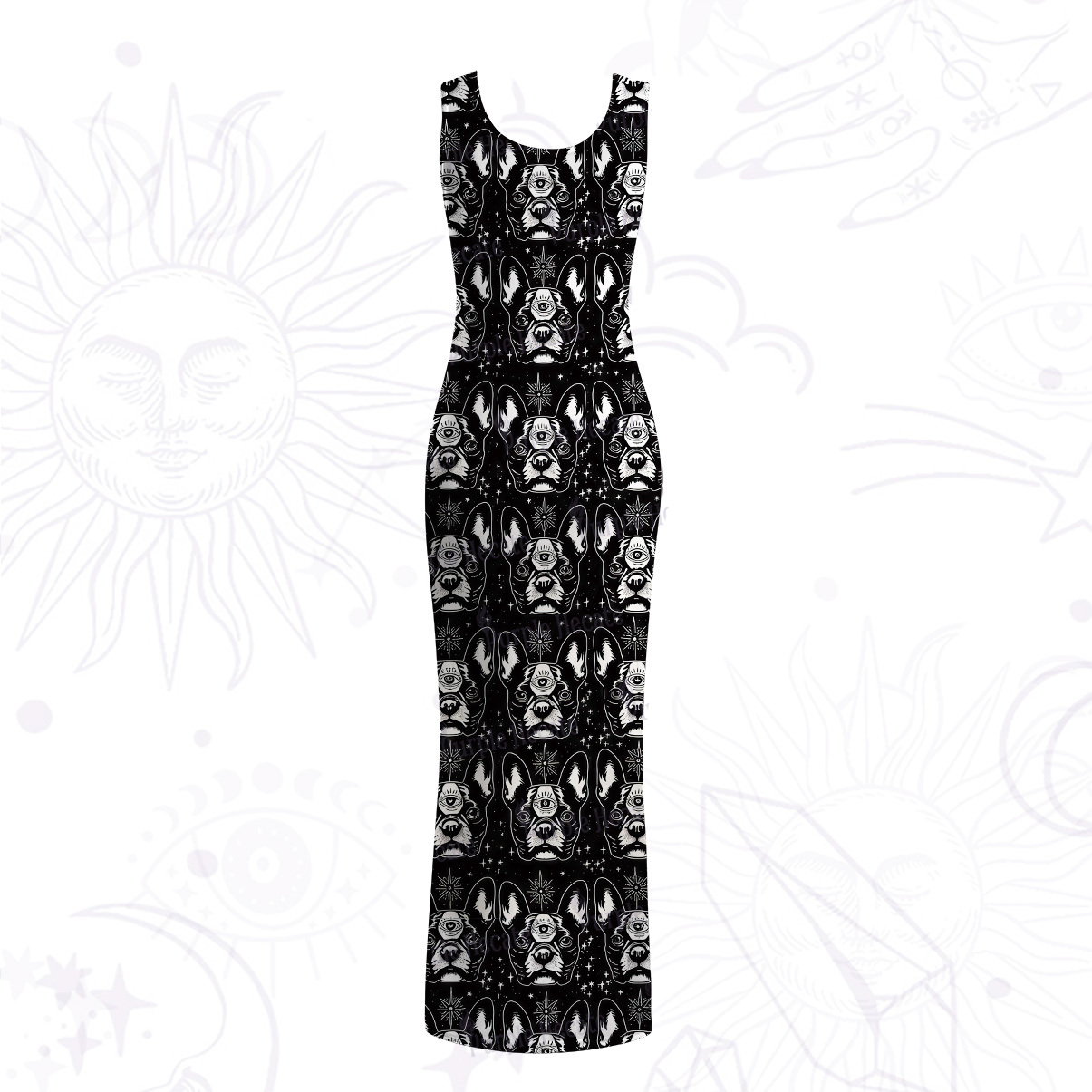 Purplehecate Mystic Boston Terrier Mesh Maxi Tank Beach Dress