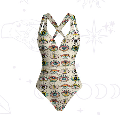 Purplehecate Evil Eye Pattern One-Piece Swimsuit