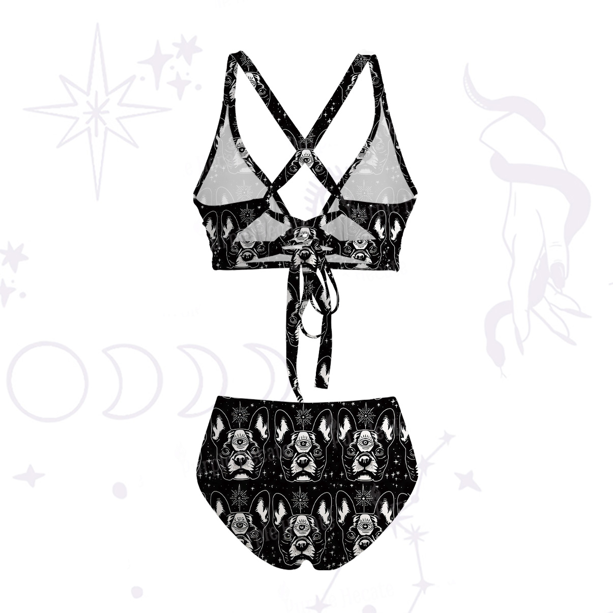 Purplehecate Mystic Boston Terrier Crisscross Tie-Back Bikini Set