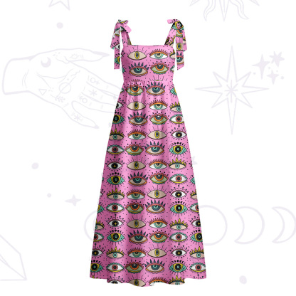 Purplehecate Evil Eye Pattern Tie Shoulder Maxi Dress