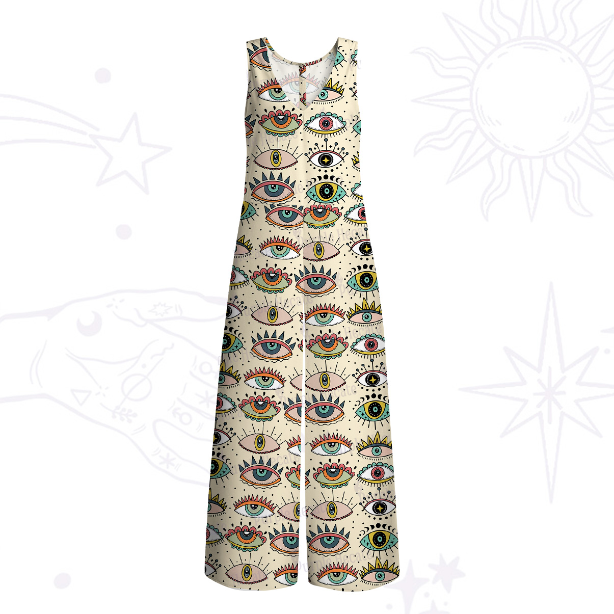 Purplehecate Evil Eye Pattern Wide Leg Jumpsuit