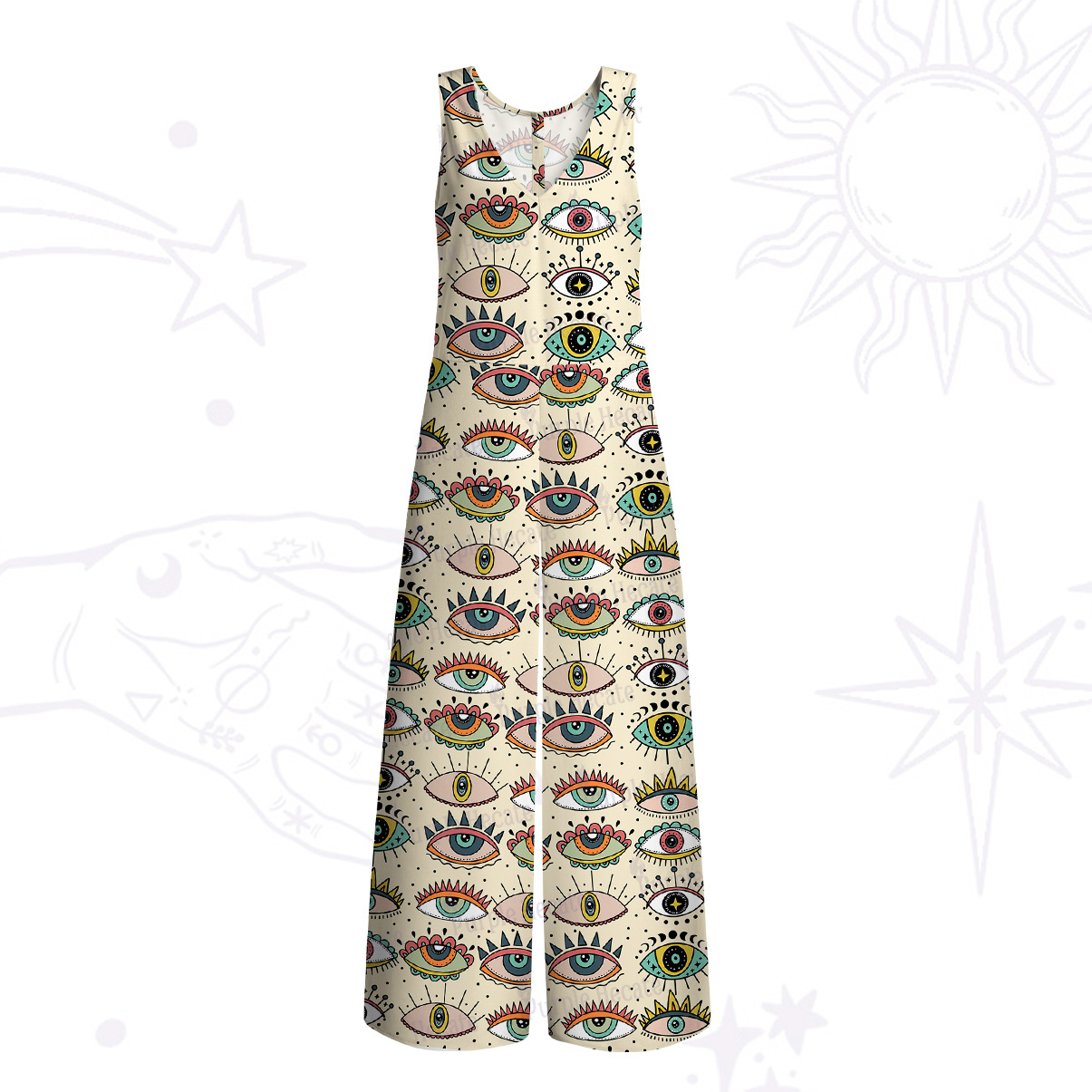 Purplehecate Evil Eye Pattern Wide Leg Jumpsuit