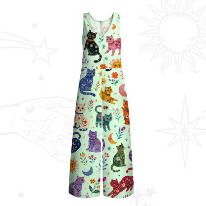 Purplehecate Rainbow Magic Cats Wide Leg Jumpsuit