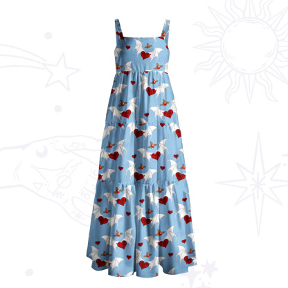Purplehecate Dark Romance Bat & Heart Wide Straps Maxi Dress