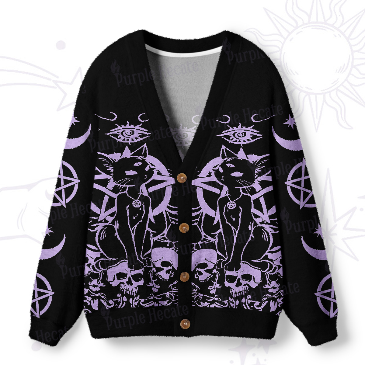 Purplehecate Goth Hex Black Cat Skulls Ugly Cardigan Sweaters