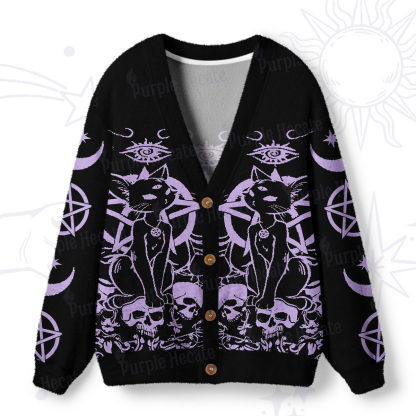 Purplehecate Goth Hex Black Cat Skulls Ugly Cardigan Sweaters