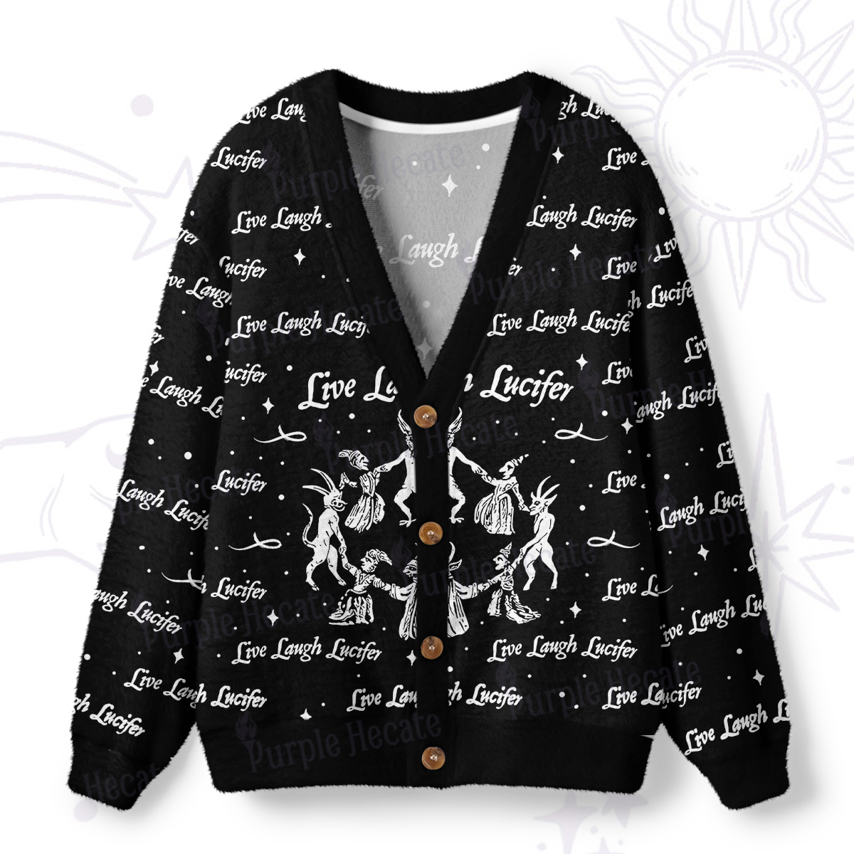 Purplehecate Live Laugh Lucifer Ugly Cardigan Sweaters