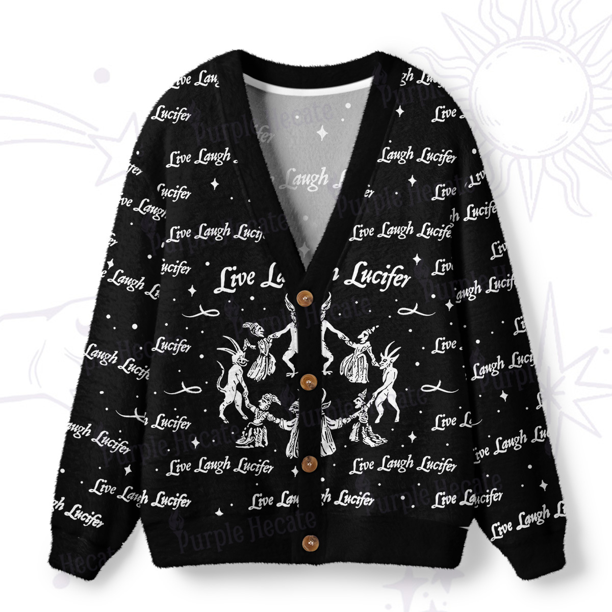 Purplehecate Live Laugh Lucifer Ugly Cardigan Sweaters