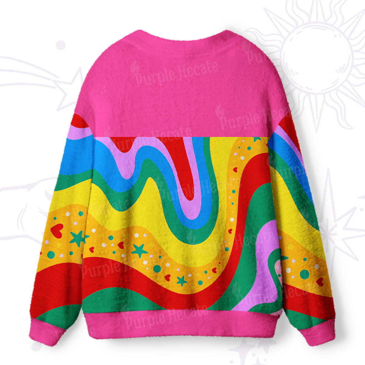 Purplehecate Dreamy Rainbow Waves Ugly Cardigan Sweaters