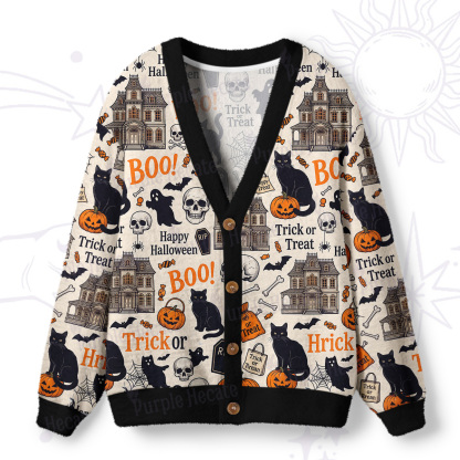 Purplehecate Haunted House on Halloween Night Ugly Cardigan Sweaters