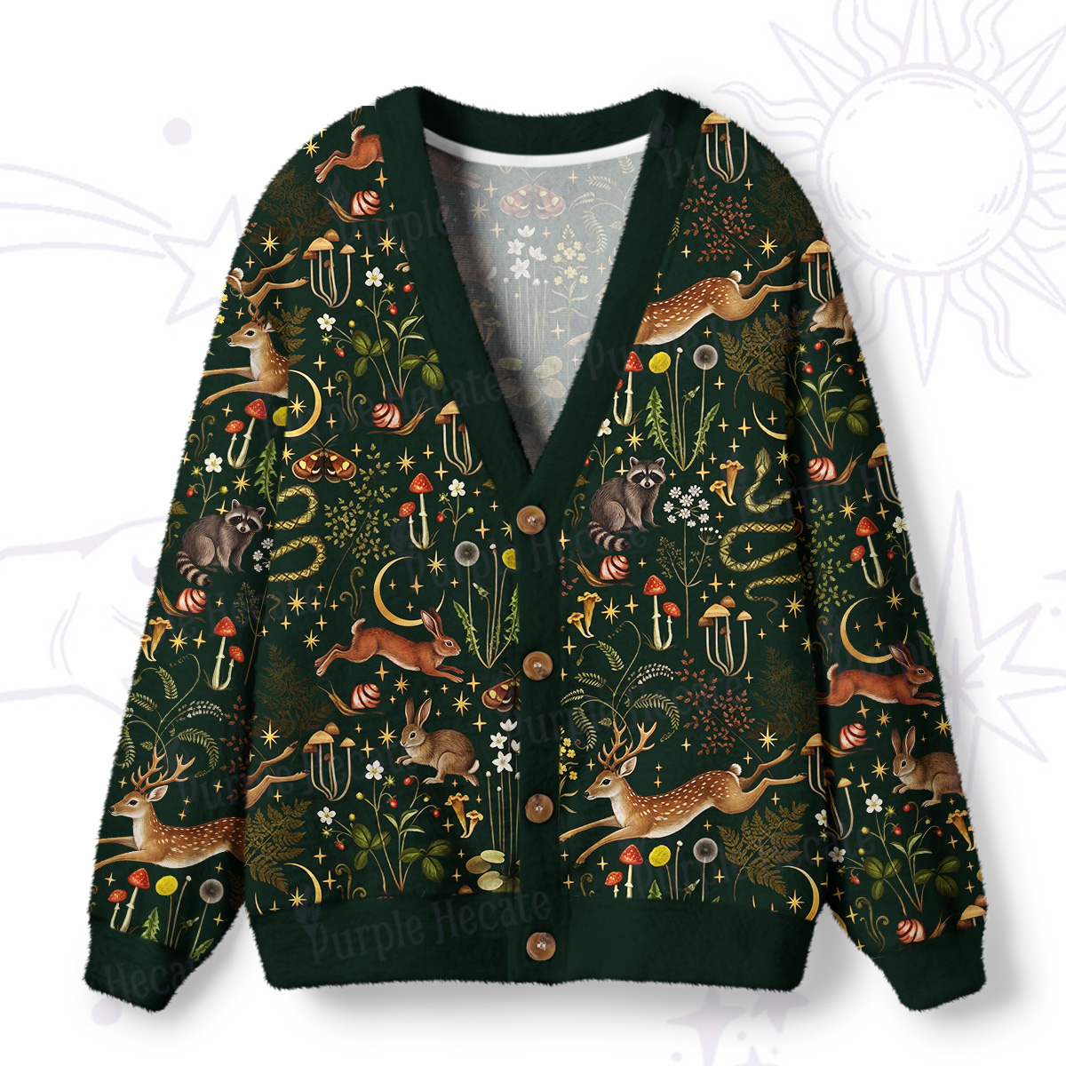 Purplehecate Enchanted Forest Animals Ugly Cardigan Sweaters