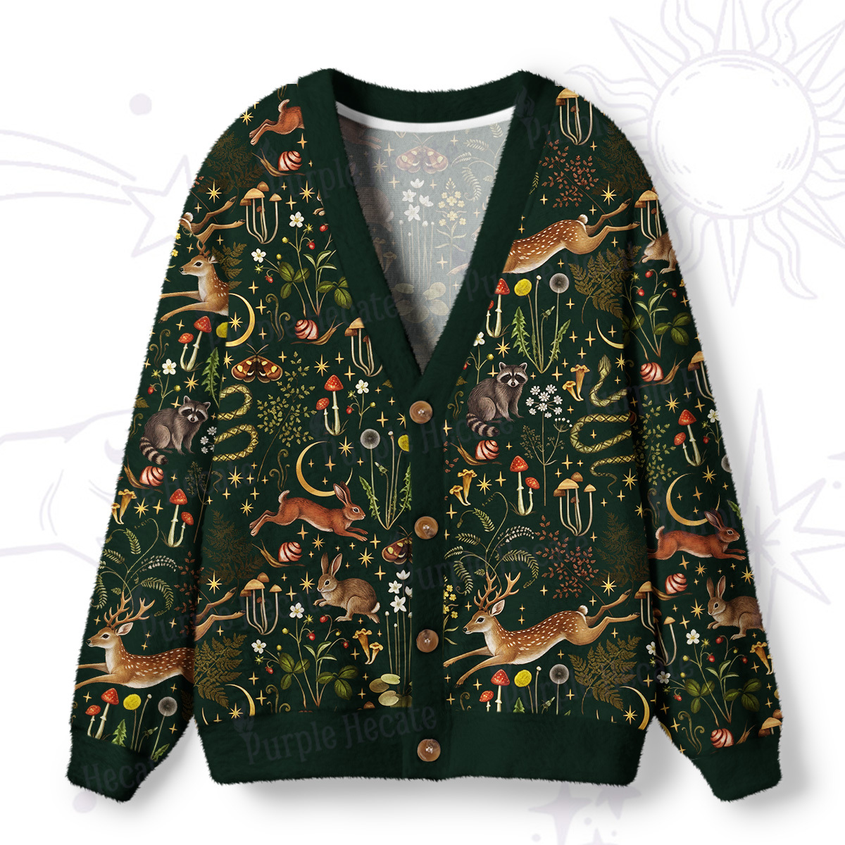 Purplehecate Enchanted Forest Animals Ugly Cardigan Sweaters