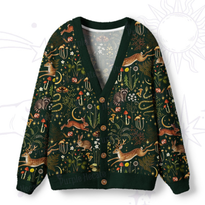 Purplehecate Enchanted Forest Animals Ugly Cardigan Sweaters