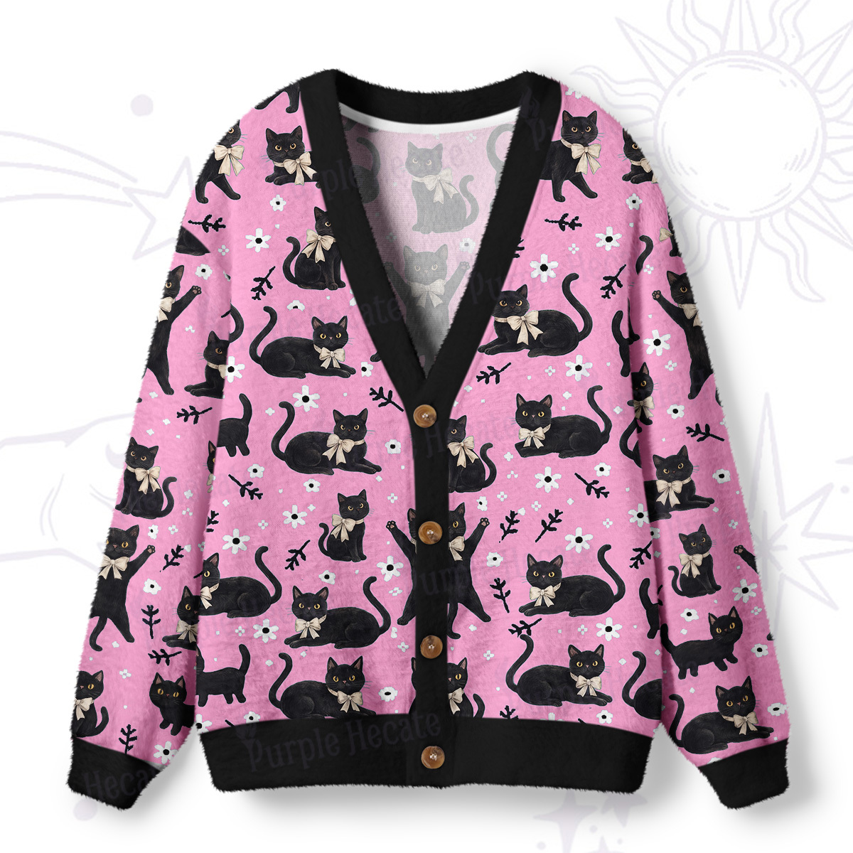 Purplehecate Lucky Black Cats Meadow Ugly Cardigan Sweaters