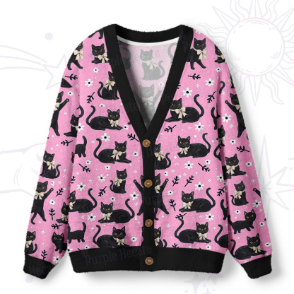 Purplehecate Lucky Black Cats Meadow Ugly Cardigan Sweaters