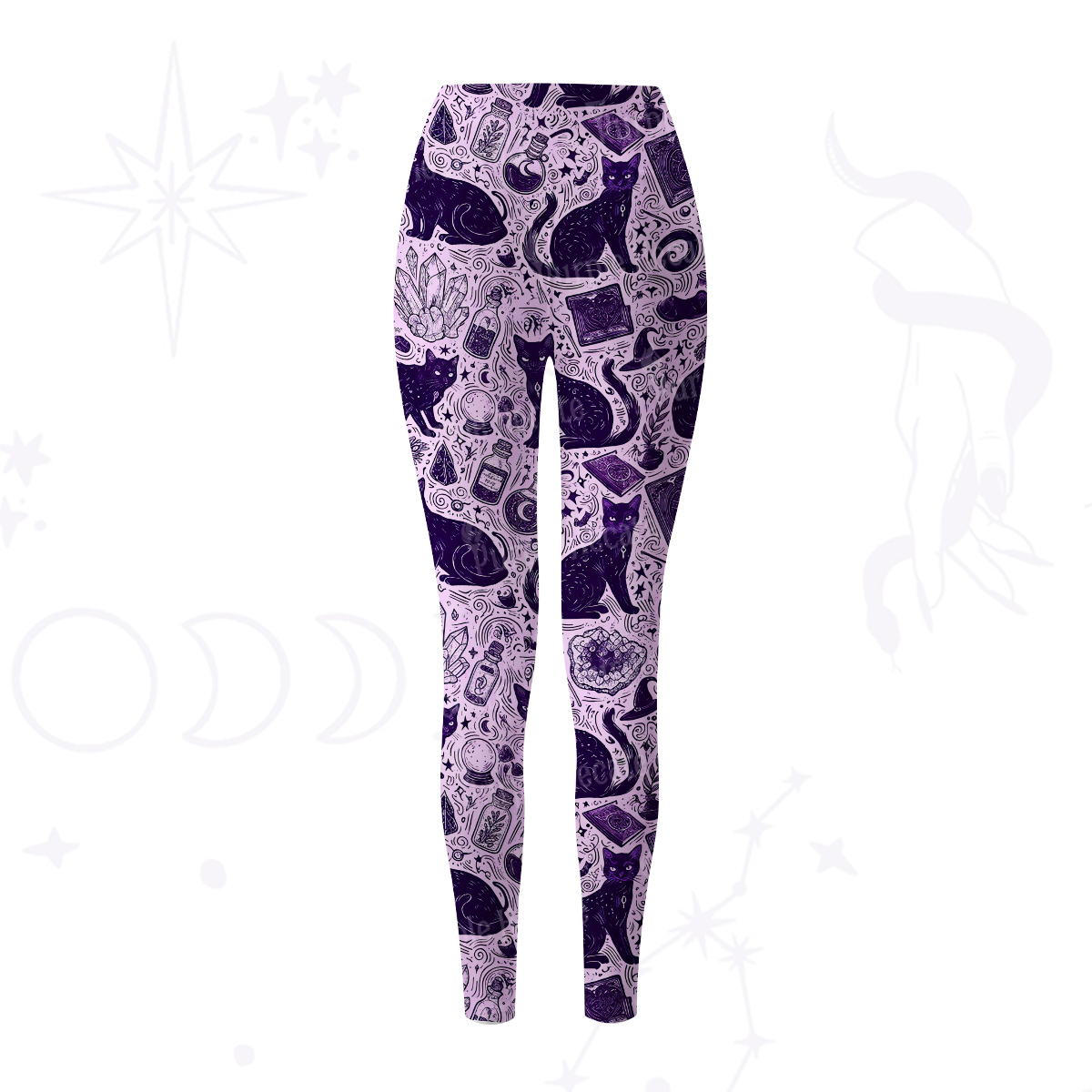 Purplehecate Midnight Black Cat Witch Potion Yoga Pants