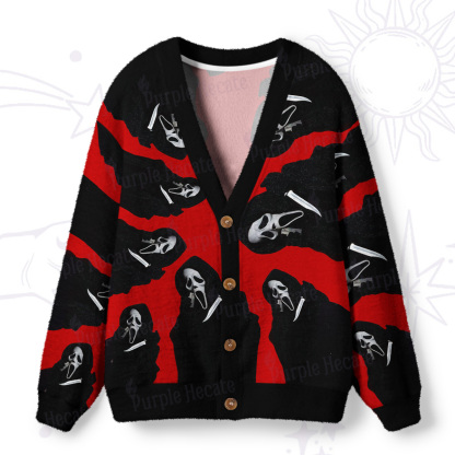 Purplehecate Scream Mask Ghost Face Ugly Cardigan Sweaters