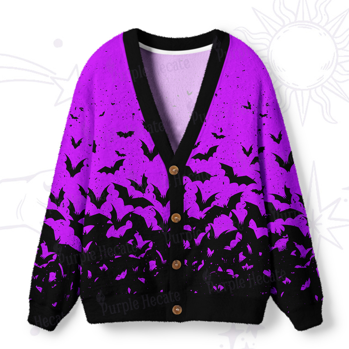 Purplehecate Midnight Bat Swarm Ugly Cardigan Sweaters