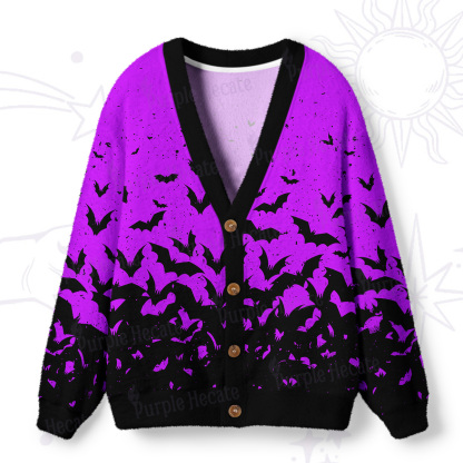 Purplehecate Midnight Bat Swarm Ugly Cardigan Sweaters