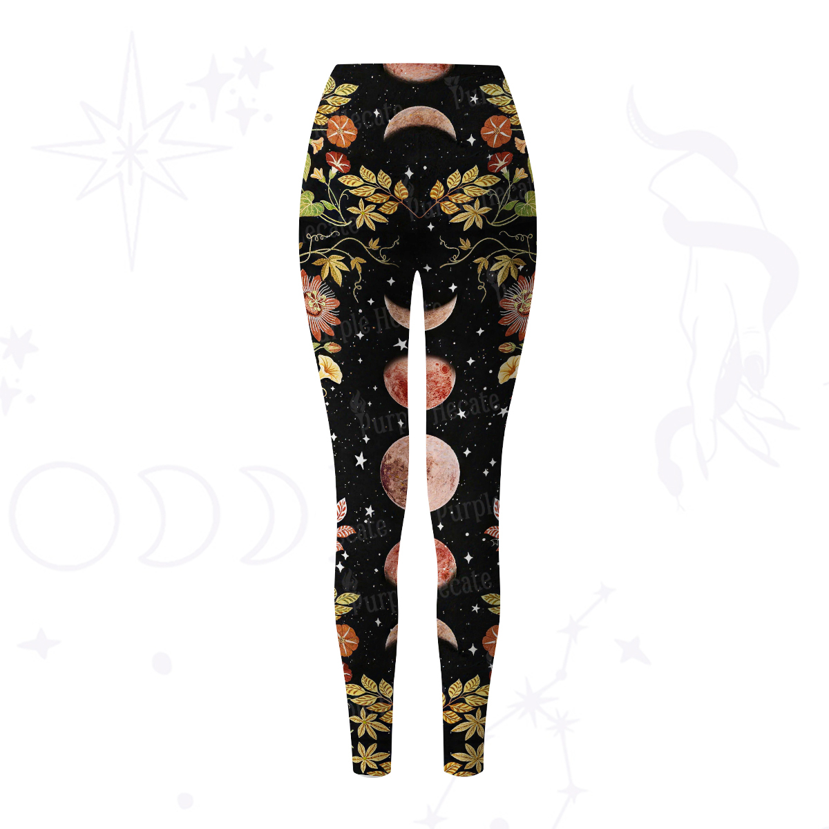 Purplehecate Moon Phase Floral Yoga Pants