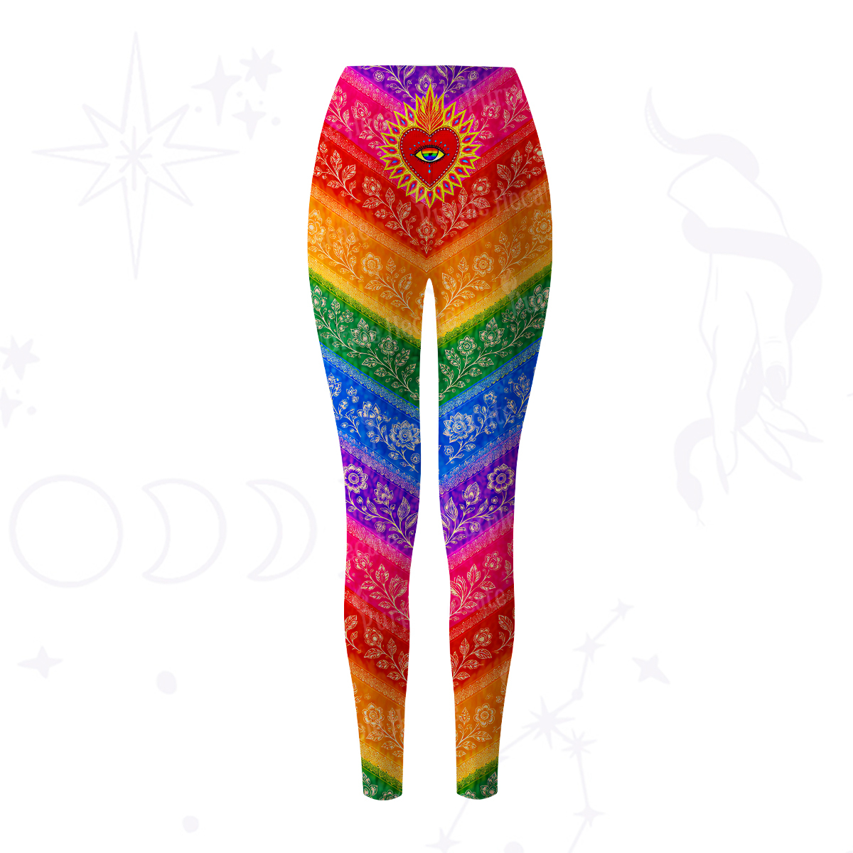 Purplehecate Rainbow Striped Sacred Heart Yoga Pants