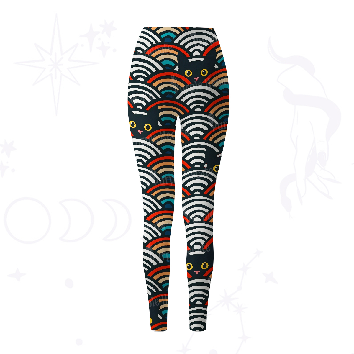 Purplehecate Rainbow Black Cat Waves Yoga Pants