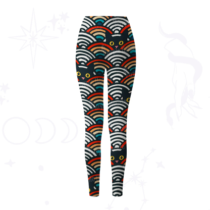 Purplehecate Rainbow Black Cat Waves Yoga Pants