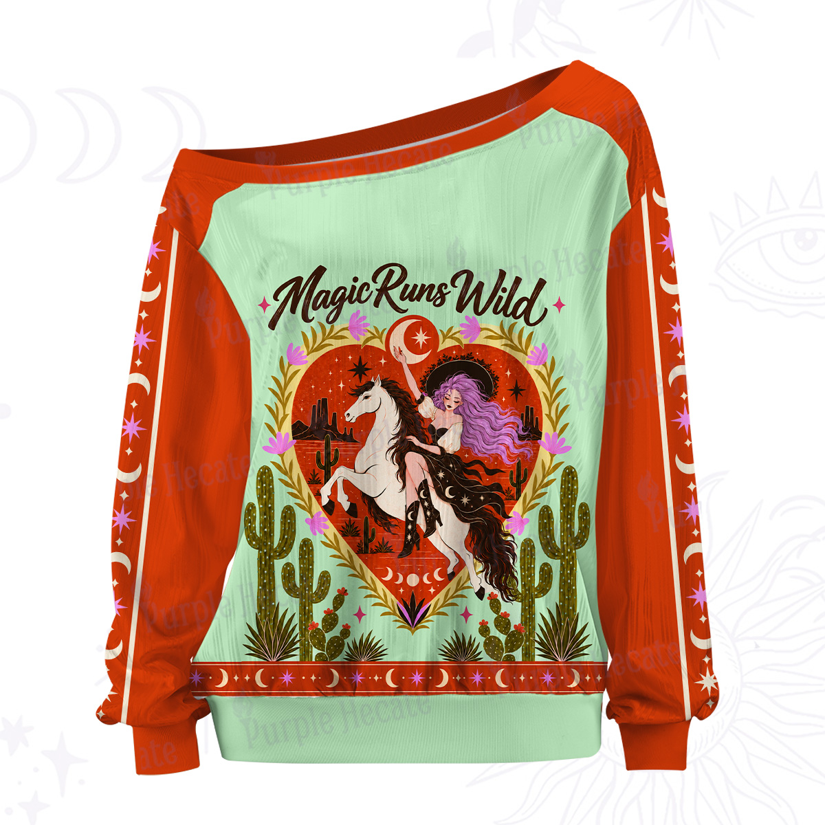 Purplehecate Magic Runs Wild Off The Shoulder Graphic Jersey