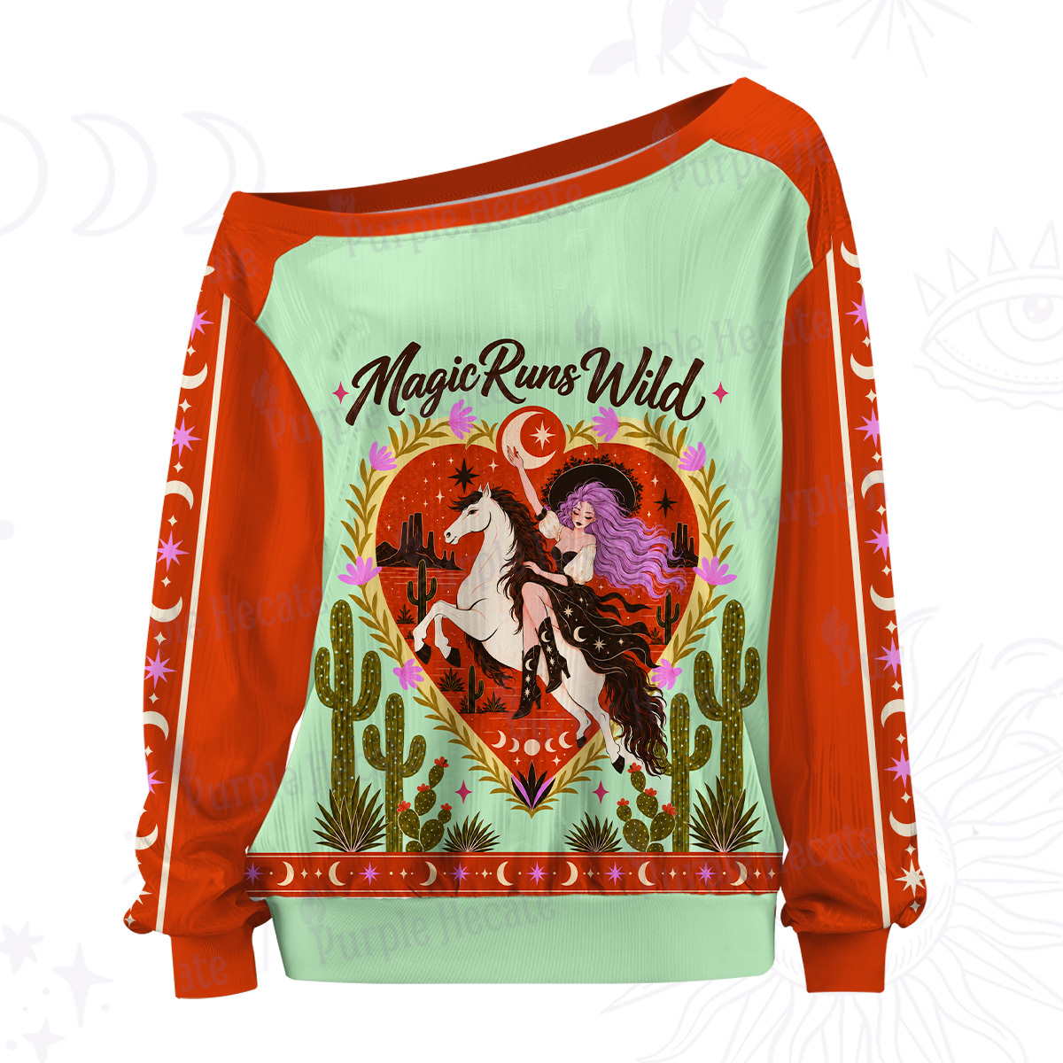 Purplehecate Magic Runs Wild Off The Shoulder Graphic Jersey