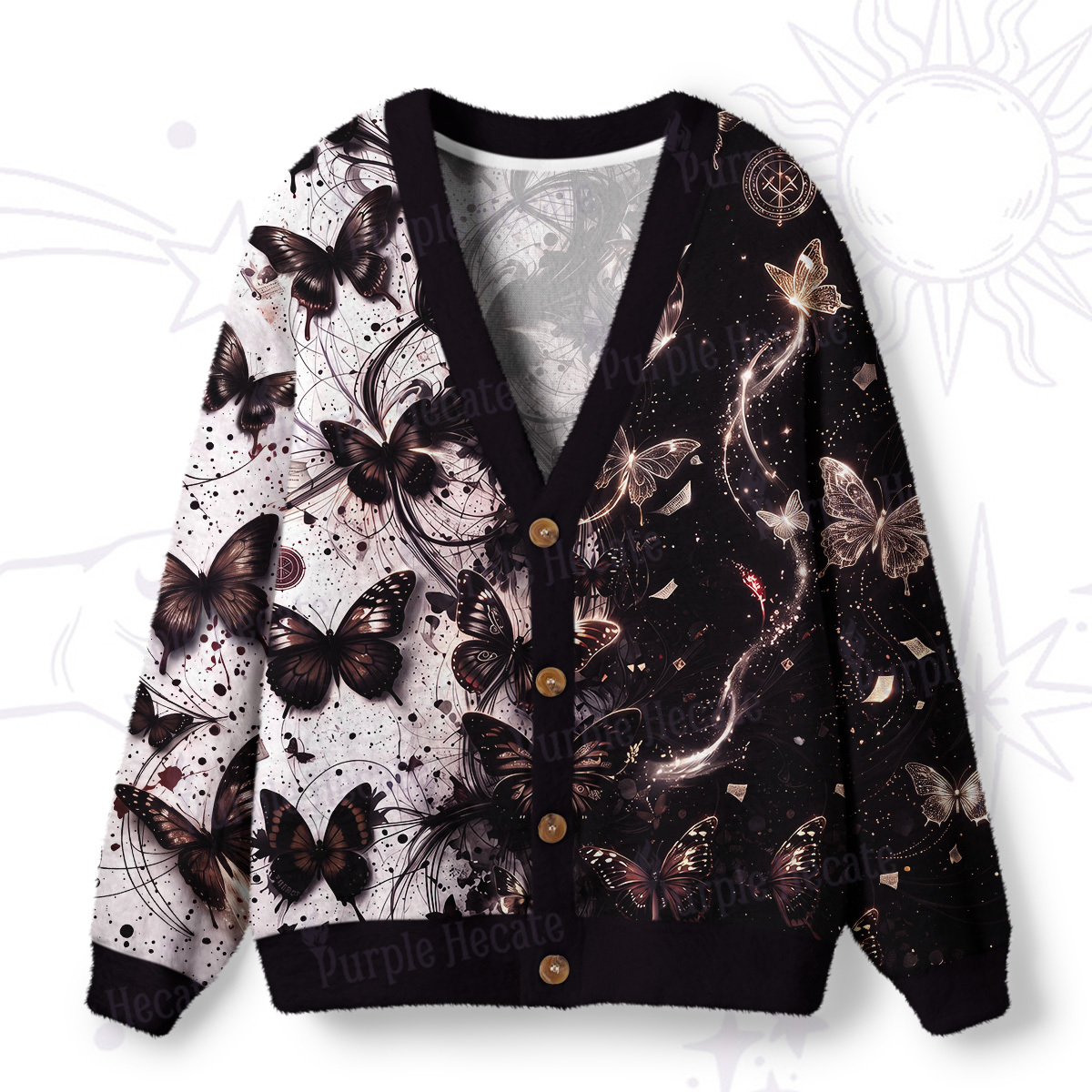 Purplehecate Enchanted Glowing Butterfly Ugly Cardigan Sweaters