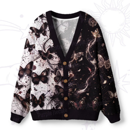 Purplehecate Enchanted Glowing Butterfly Ugly Cardigan Sweaters