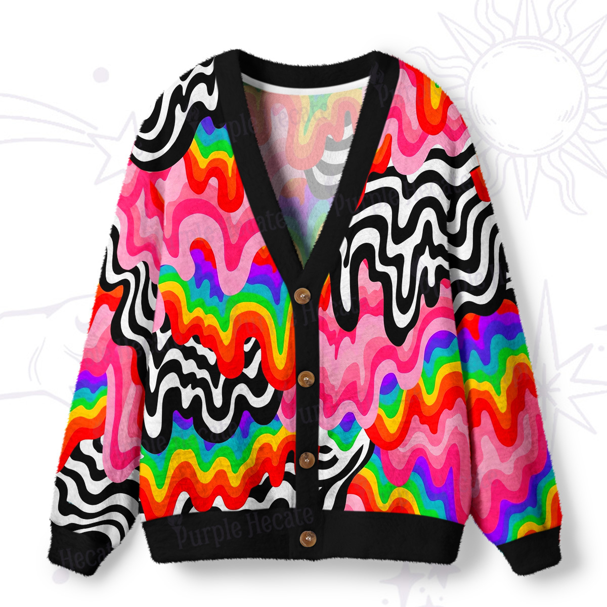 Purplehecate Psychedelic Rainbow Wave Ugly Cardigan Sweaters