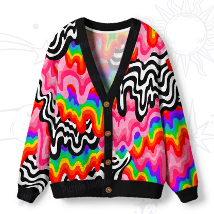 Purplehecate Psychedelic Rainbow Wave Ugly Cardigan Sweaters
