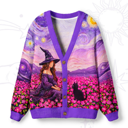 Purplehecate Purple Witch in Flower Field Ugly Cardigan Sweaters