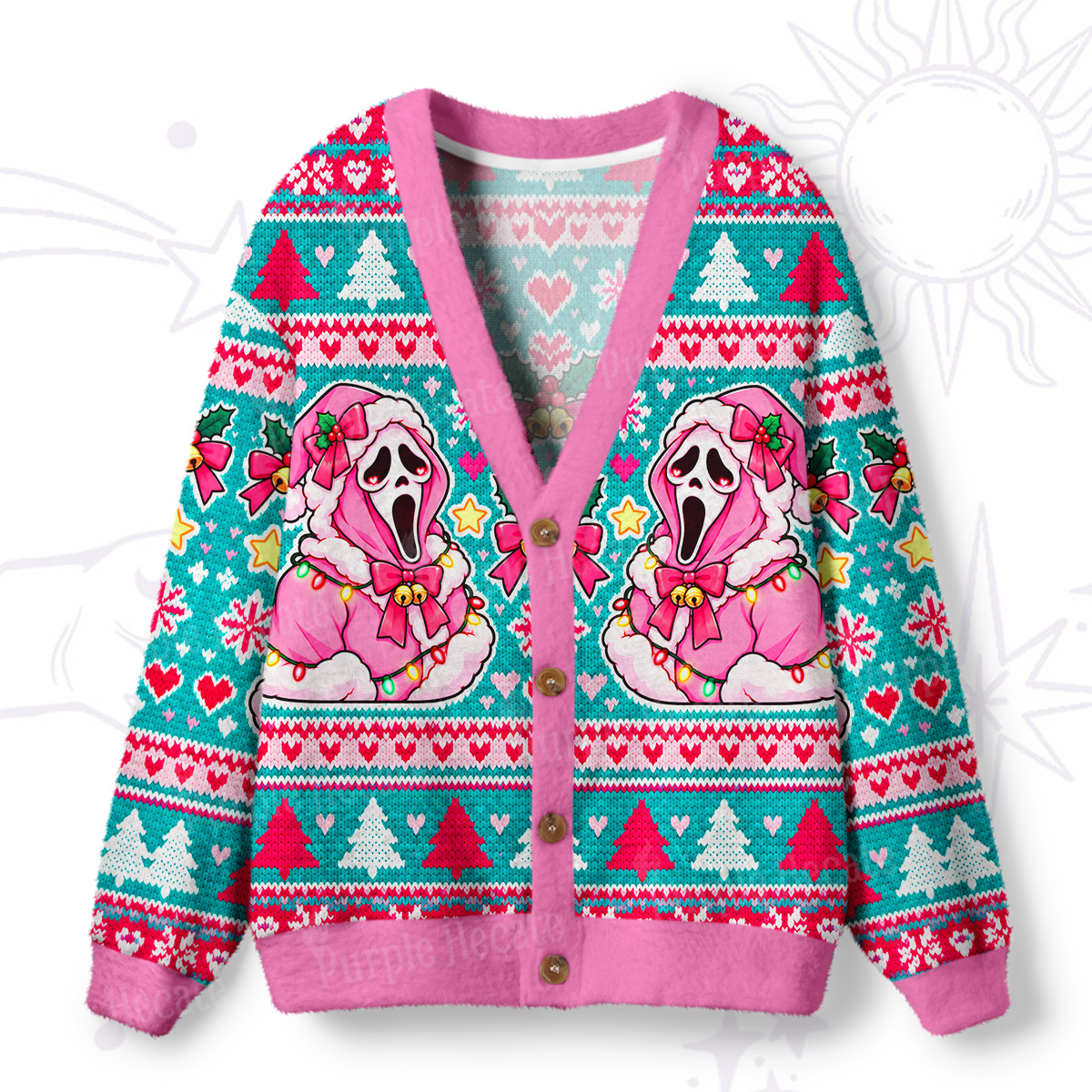 Purplehecate Screaming Christmas Ghost Ugly Cardigan Sweaters