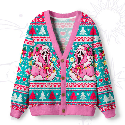 Purplehecate Screaming Christmas Ghost Ugly Cardigan Sweaters