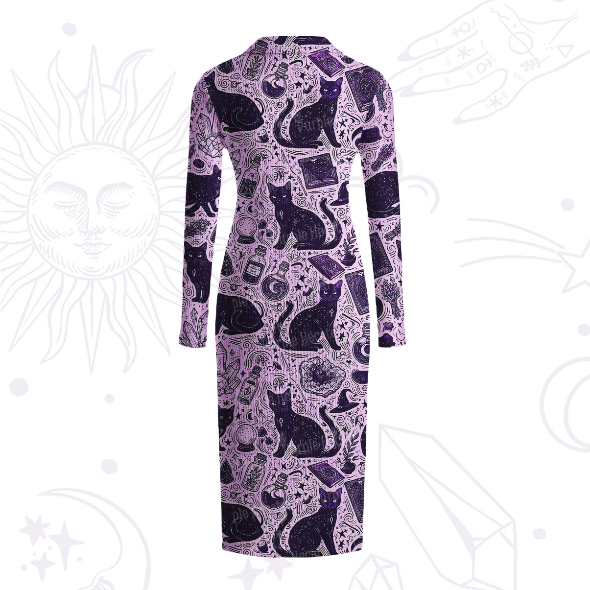 Purplehecate Midnight Black Cat Witch Potion Ribbed Knit Dress