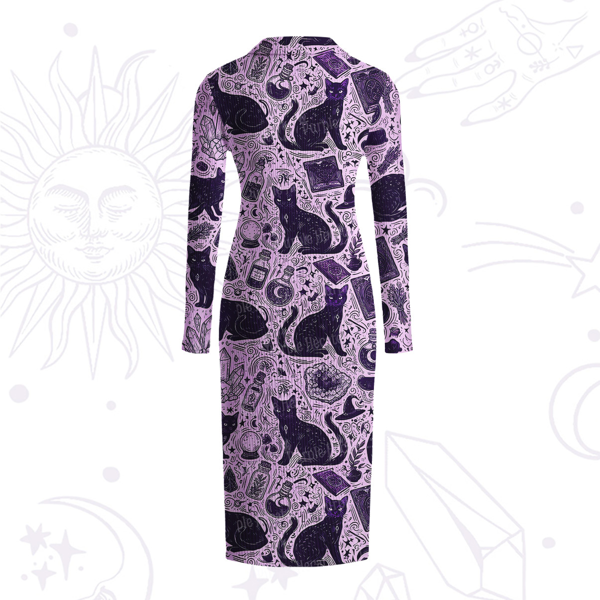 Purplehecate Midnight Black Cat Witch Potion Ribbed Knit Dress