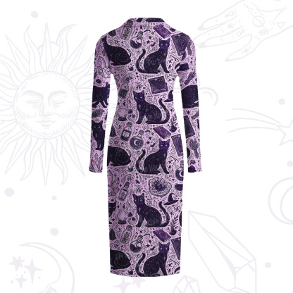 Purplehecate Midnight Black Cat Witch Potion Ribbed Knit Dress