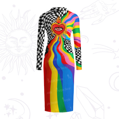 Purplehecate Trippy Rainbow Heart Eye Ribbed Knit Dress