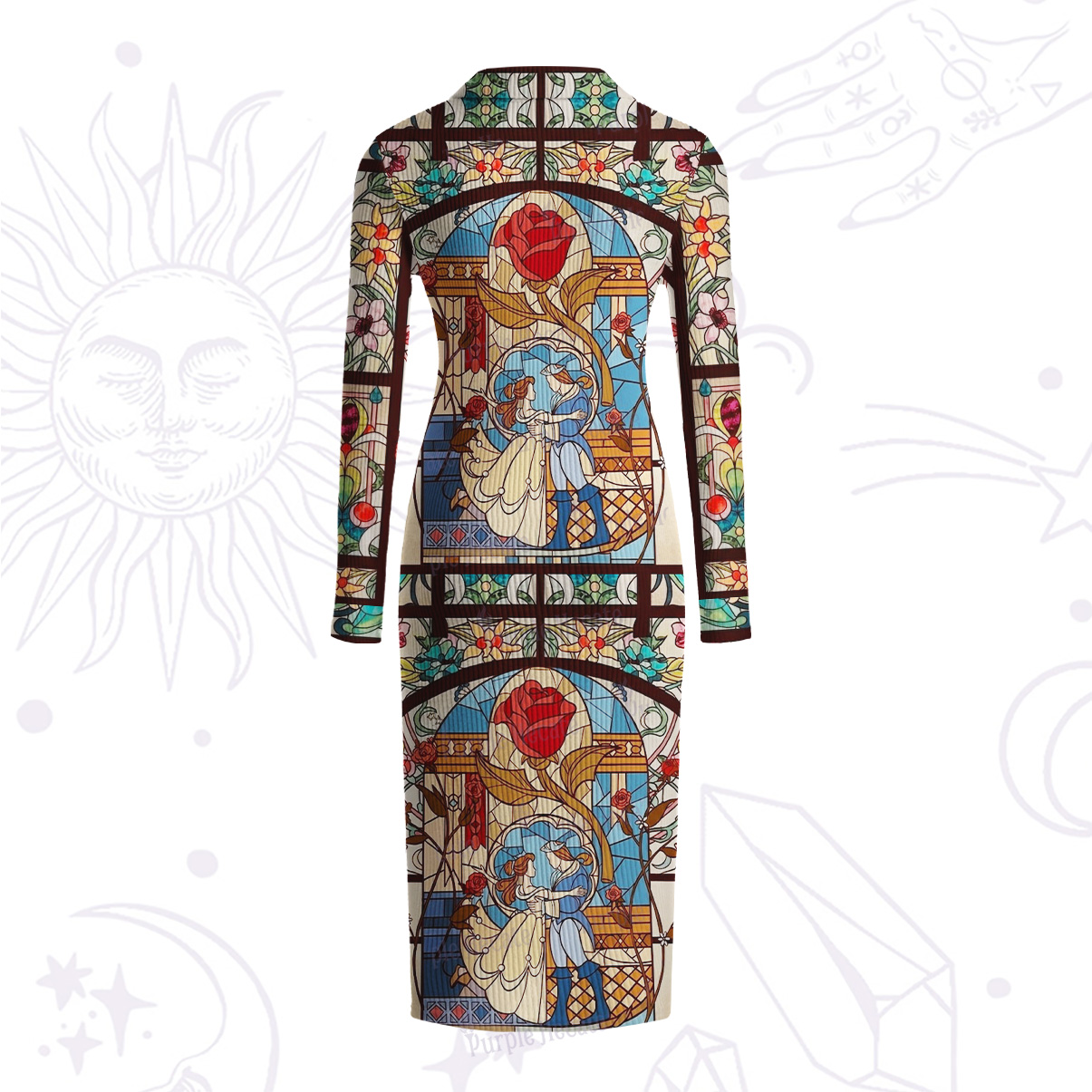 Purplehecate Stained Glass Rose Romance Ribbed Knit Dress