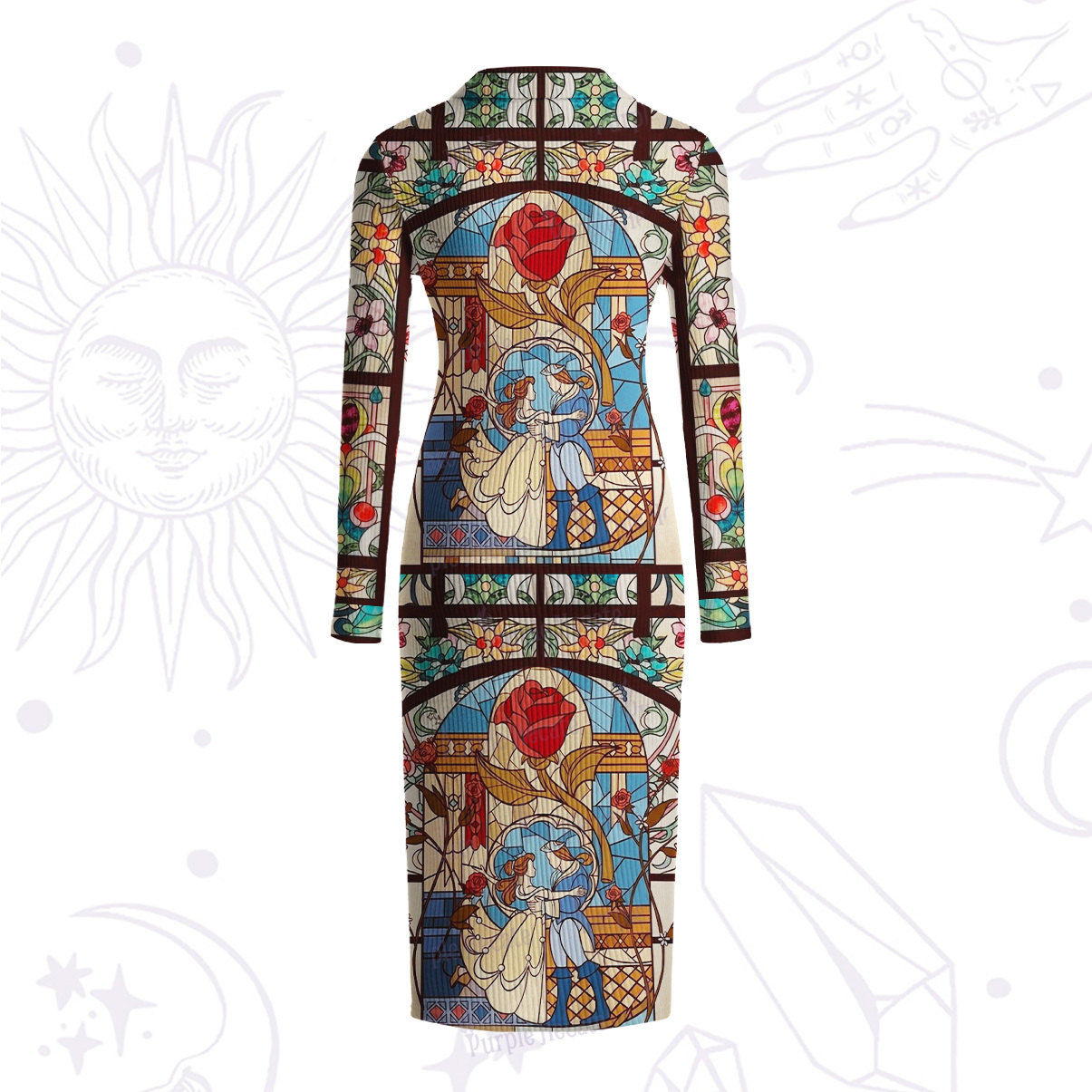 Purplehecate Stained Glass Rose Romance Ribbed Knit Dress