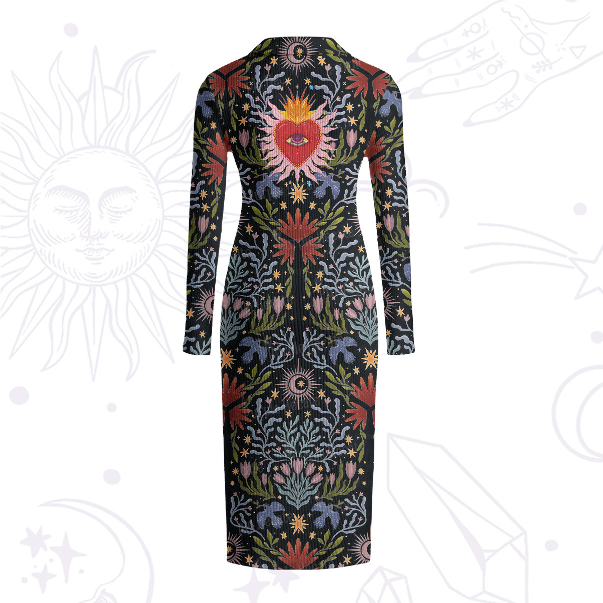 Purplehecate Sacred Flame Heart Ribbed Knit Dress