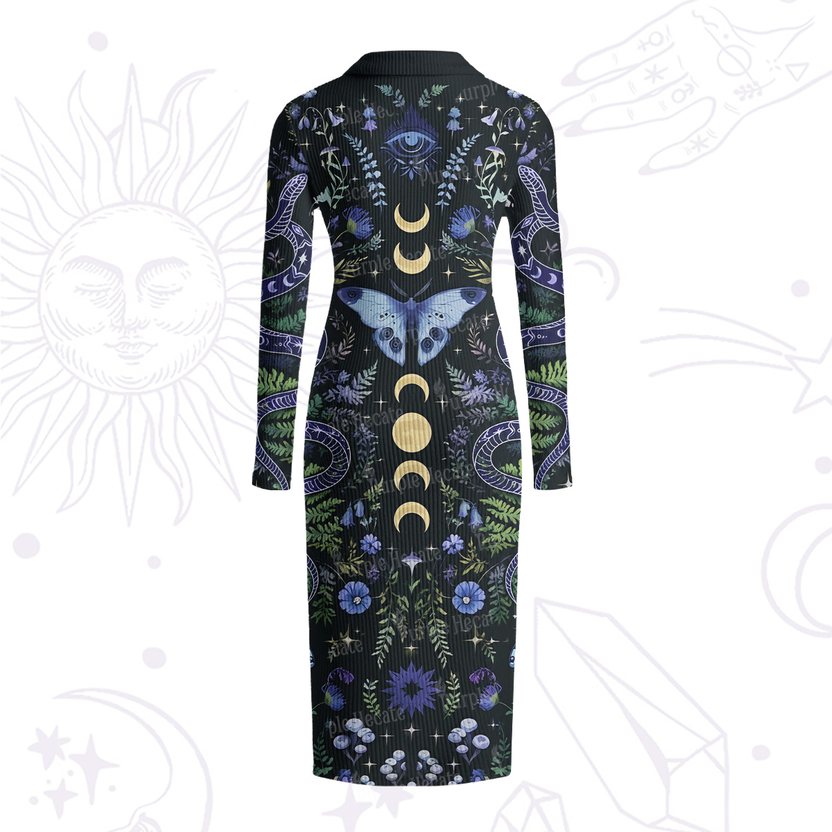 Purplehecate Moon Moth Witchery Ribbed Knit Dress
