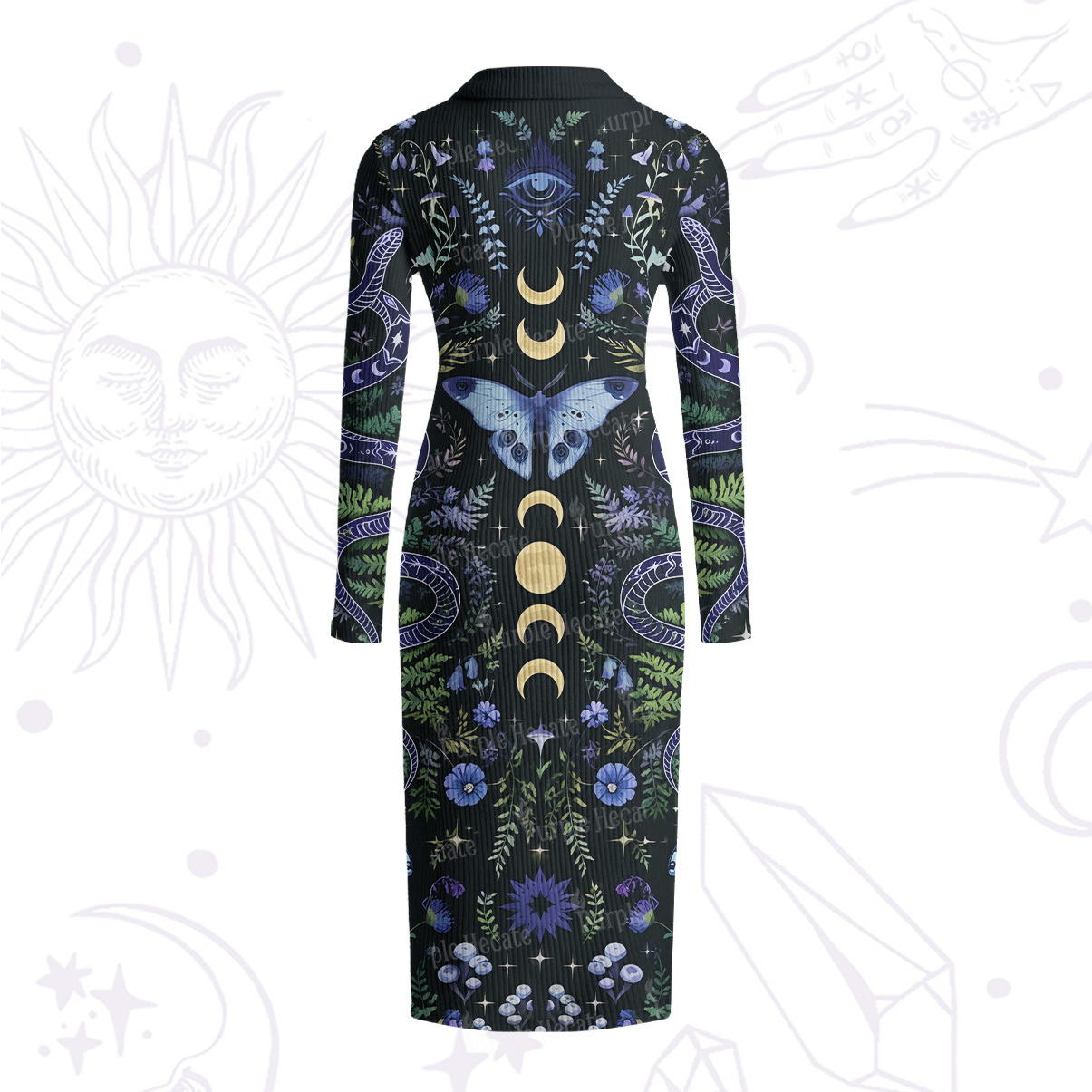 Purplehecate Moon Moth Witchery Ribbed Knit Dress